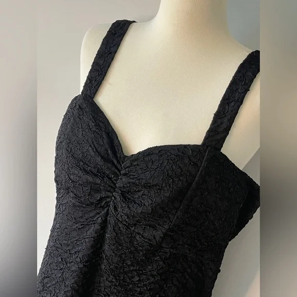 Papillon Black Textured Sweetheart Dress Thick Straps Bodycon Size Large - Picture 3 of 6